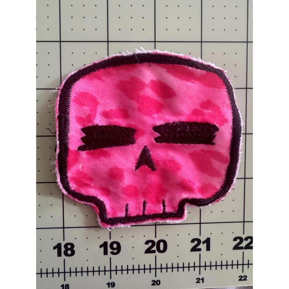 pink skull embroidered patch cheetah print one of one punk goth whimsigoth patch
